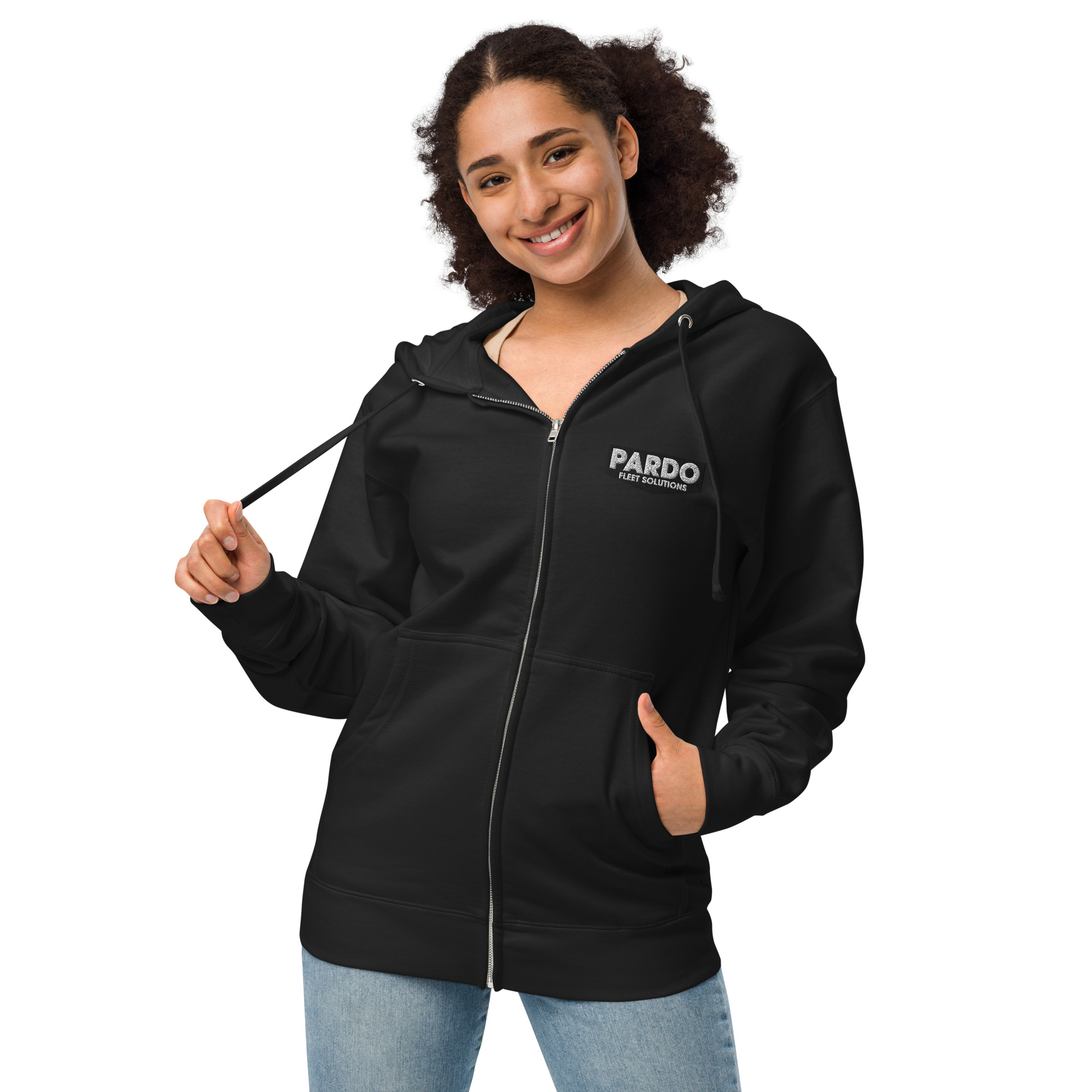 Stitched Fleece Zip Up Hoodie - Black